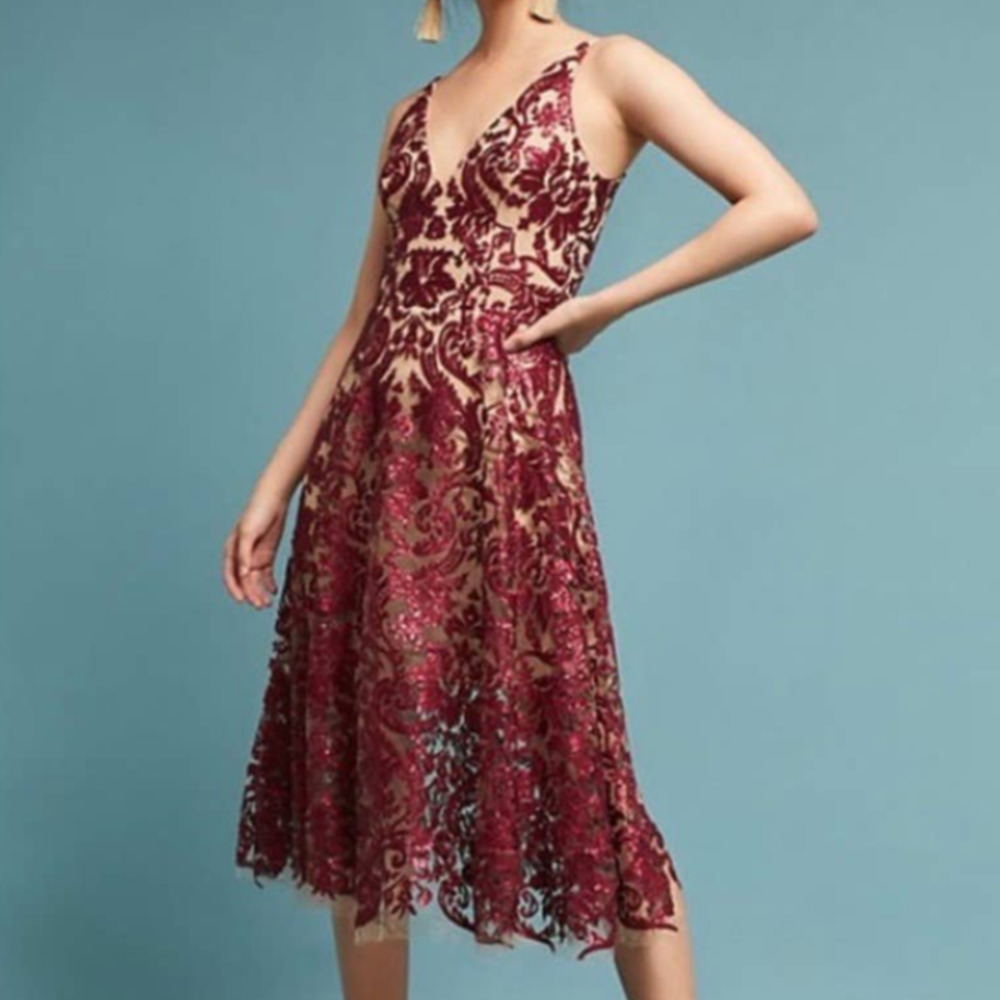 Dress the Population Blair Fit and Flare Sequin Midi Dress Size XS